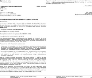 ECHA-DECYZJA O REJESTRACJI